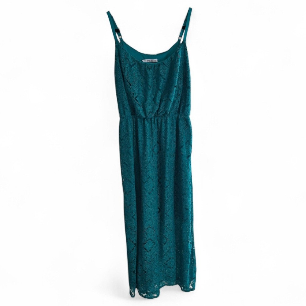 Maurices Teal‎ Crochet Lace Maxi Dress, Womens, Size 0, Adjustable Straps, Boho